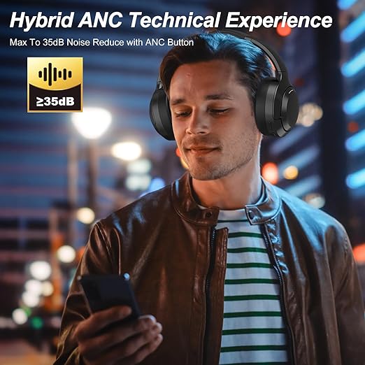 Hybrid Active Noise Cancelling Headphones, Bluetooth 5.4 Headset