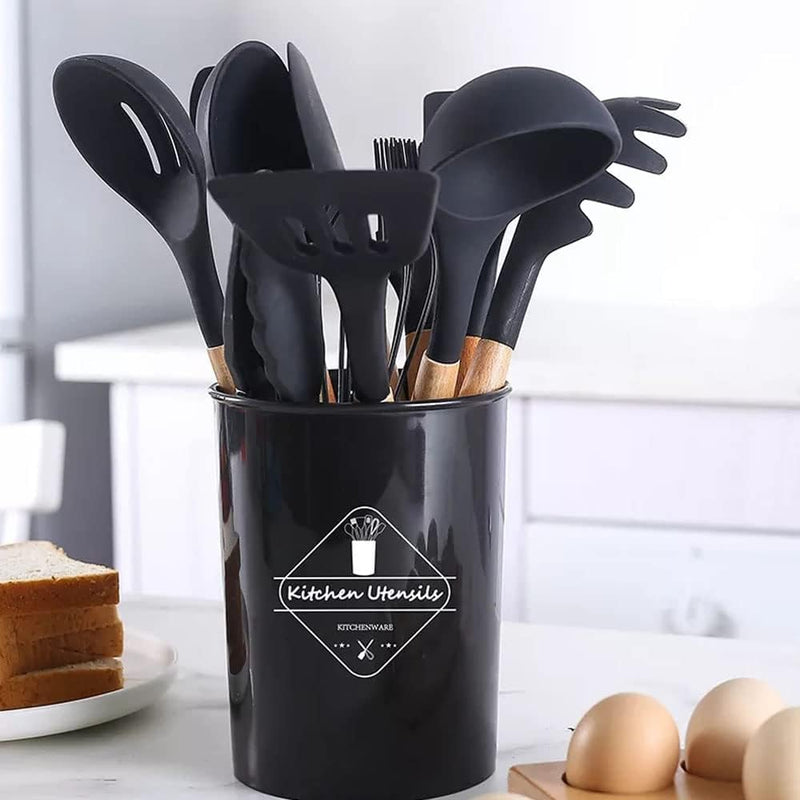 12-Piece Wooden Handle Cooking Tools Set with Holder