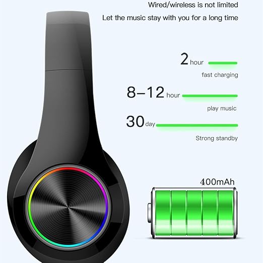 Wireless Bluetooth Headphones with Built-in Mic and Colorful Lights