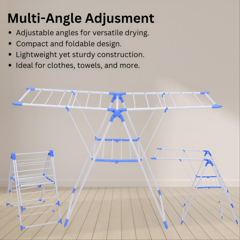 Anzuma Foldable Stainless Steel 140 CM Clothes Drying Stand منشر غسيل قابل للطي with Adjustable Wings and 15 to 20 kg Weight Capacity Clothes Dryer Rack for Indoor and Outdoor, Laundry Stand