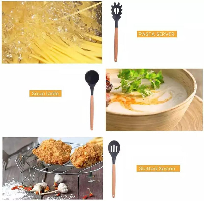 12-Piece Wooden Handle Cooking Tools Set with Holder
